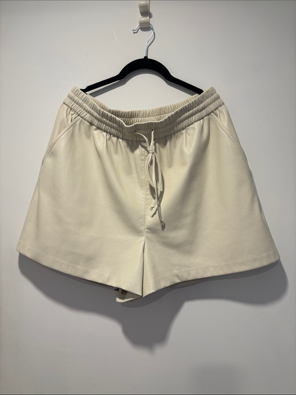 Bone faux leather Drawstring Waist Women's Shorts